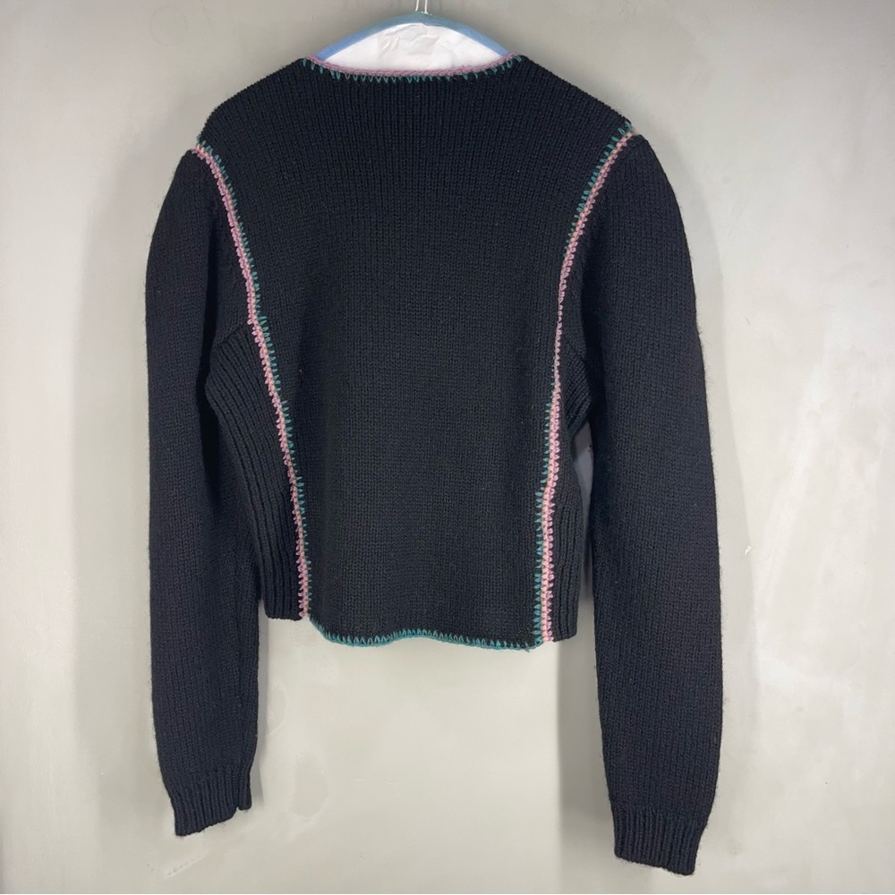 Susan Bristol Vintage Womens Cardigan Sz M Black Wool Embroidered Floral - Picture 7 of 9